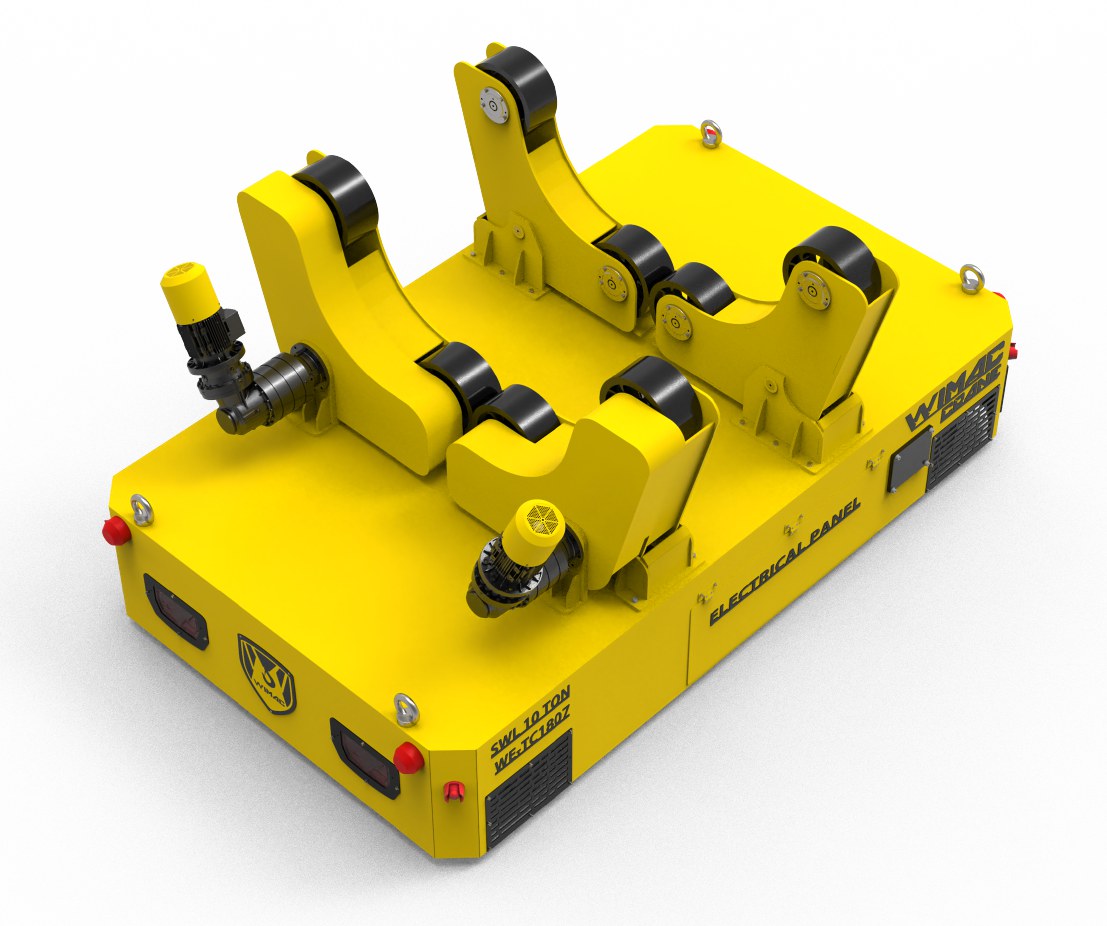 Wimac custom load handling transfer cart with rotator supports